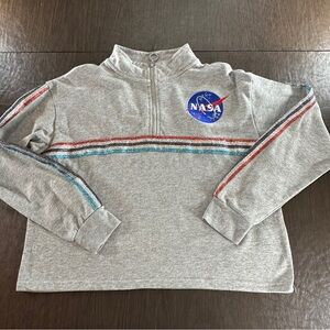Gray NASA 1/4 Zip Sweatshirt with Glitter Striped Sleeves. Sz Girls 11-13